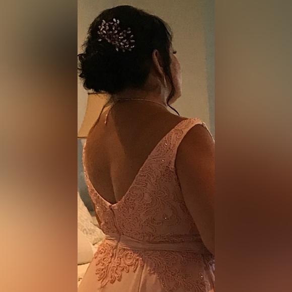 Gown Size 14, Camille La Vie, soft blush color. 5 ft 2” woman wore this once. - Picture 2 of 4